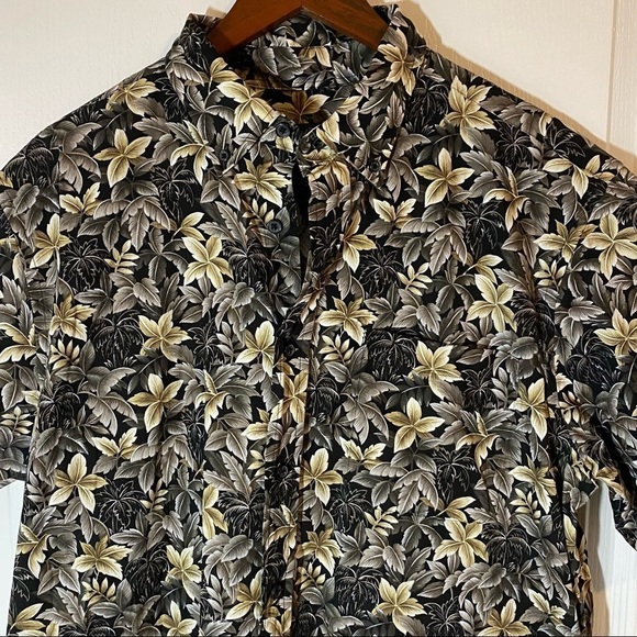 David Taylor Collection Mens Large Hawaiian Black Palm Floral Short Sleeve Shirt - Picture 2 of 5